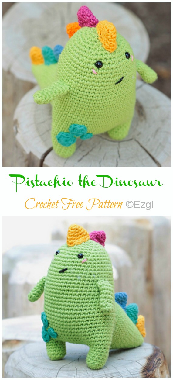 Amigurumi Pistachio the dinosaur Crochet Free Pattern - Free #Amigurumi; #DinosauR; Toy Softies Crochet Patterns
