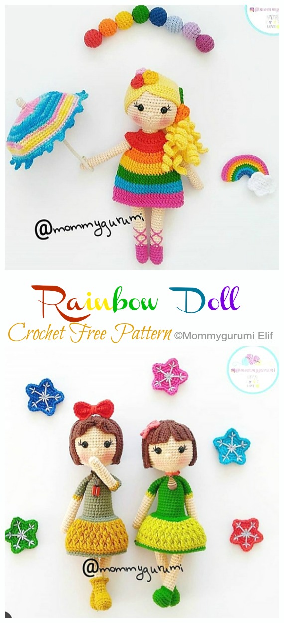 Amigurumi Rainbow Doll Girl Crochet Free Pattern - Crochet #Dolls; #Amigurumi; Free Patterns 