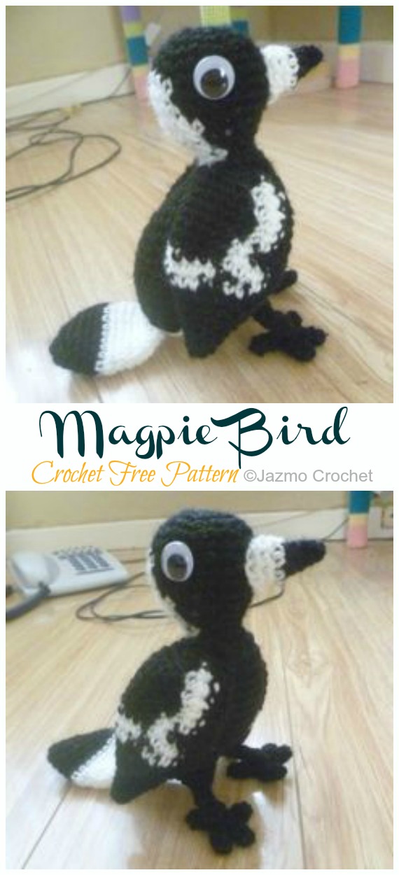 Amigurumi Magpie Bird Crochet Free Pattern- Crochet #Bird; #Amigurumi; Free Patterns