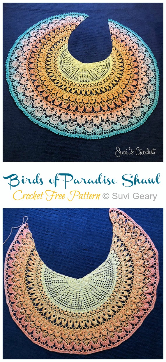 Birds of Paradise Shawl Crochet Free Pattern - Women Lace #Shawl; Free #Crochet; Patterns