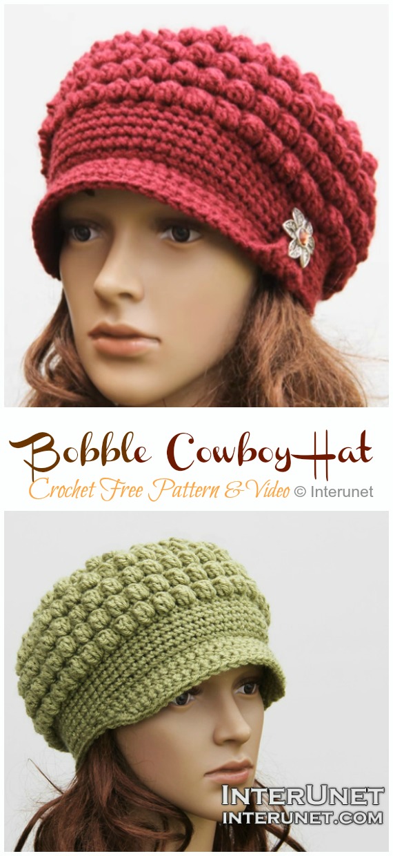 Bobble Cowboy Hat Free Crochet Pattern [Video]- Cowboy #Sunhat; Free #Crochet; Patterns