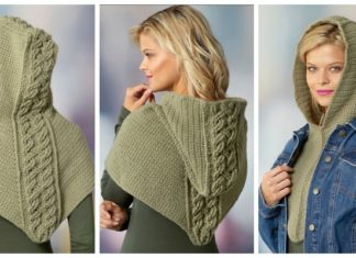 Cable Hooded Cowl Crochet Free Pattern - Women #Cowl; Free #Crochet; Pattern