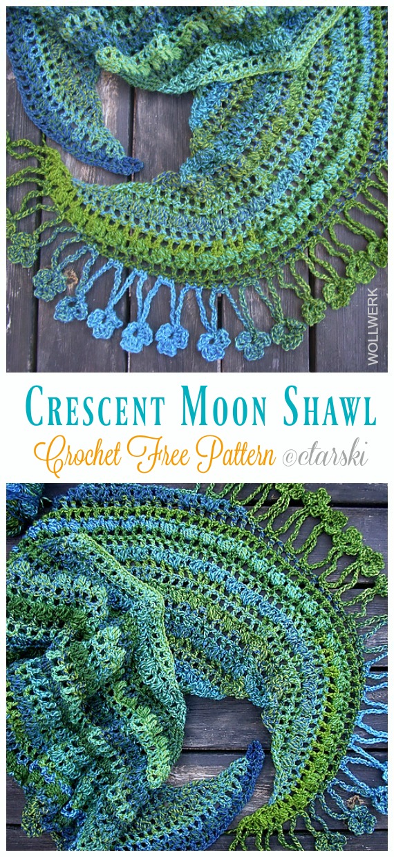 Crescent Moon Shawl Wrap Crochet Free Pattern - Women Lace #Shawl; Free #Crochet; Patterns