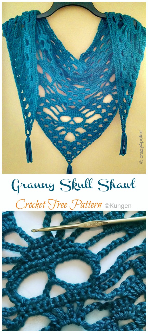 Granny Skull Shawl Crochet Free Pattern- Women Lace #Shawl; Free #Crochet; Patterns