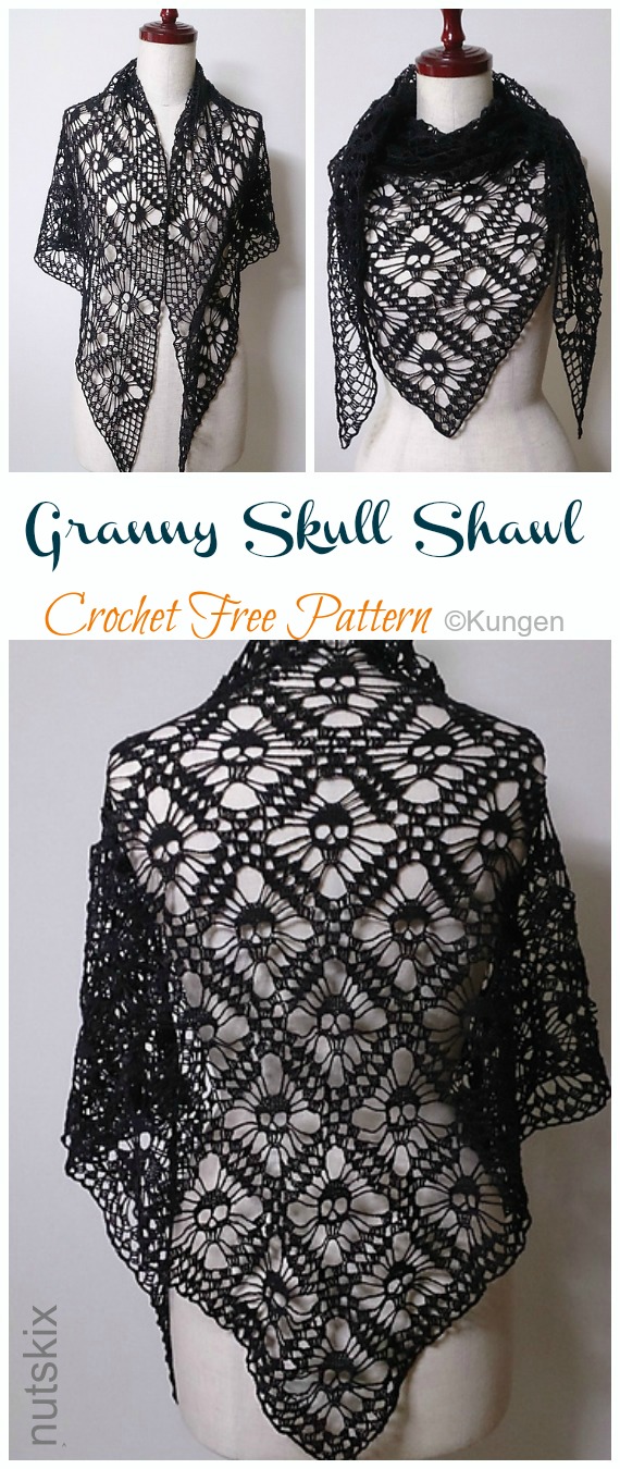 Granny Skull Shawl Crochet Free Pattern- Women Lace #Shawl; Free #Crochet; Patterns