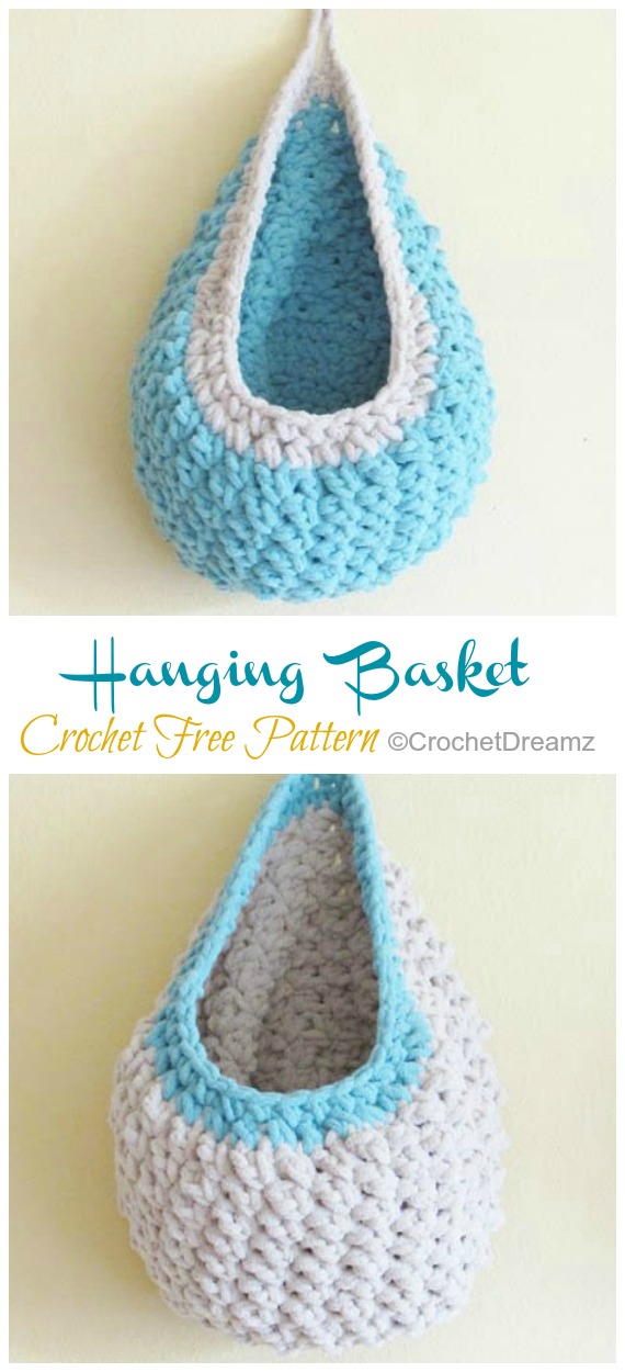 Hanging Sack Basket Crochet Free Pattern- Hanging #Basket; Free #Crochet; Patterns