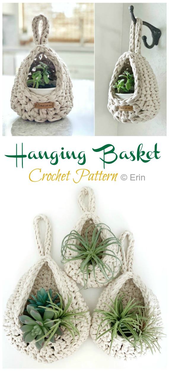 Succulent Hanging Basket Crochet Pattern- Hanging #Basket; #Crochet; Patterns