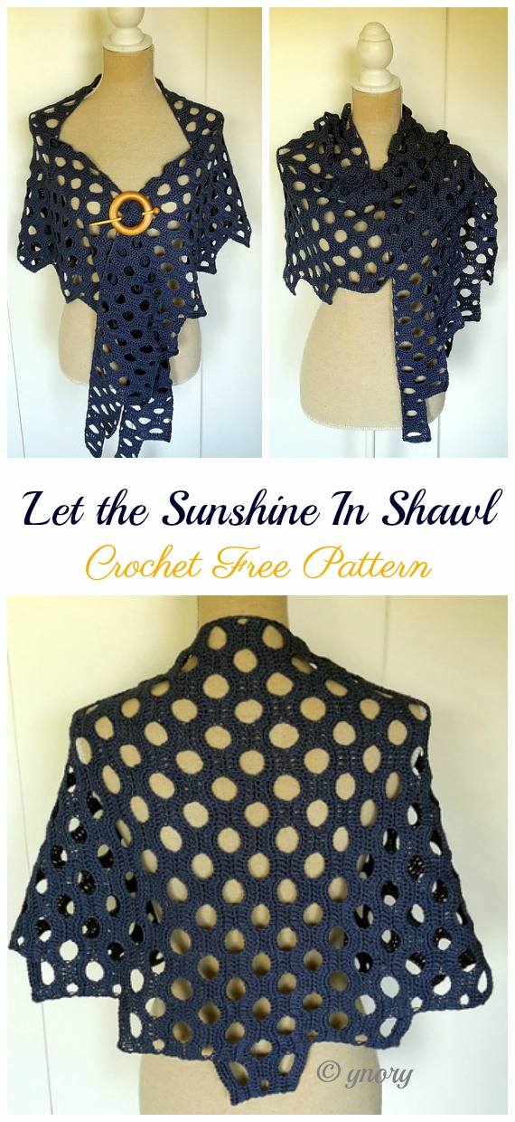 Let the Sunshine In Lace Shawl Crochet Free Pattern- Women Lace #Shawl; Free #Crochet; Patterns