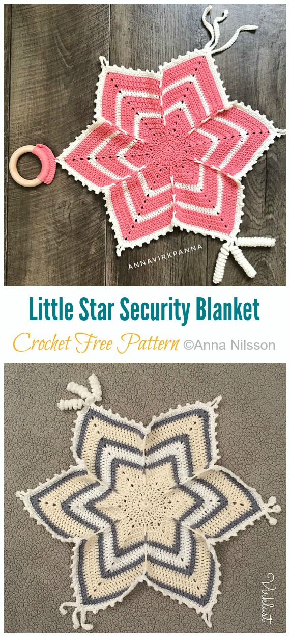 Little Star Security Blanket Crochet Free Pattern- Baby #Lovey; #Blanket; Security Comforter Free #Crochet; Patterns