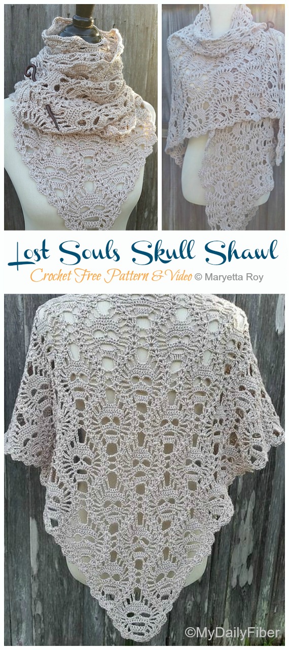 Lost Souls Skull Shawl Crochet Free Pattern [Video] - Women Lace #Shawl; Free #Crochet; Patterns