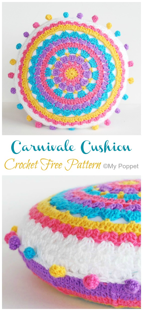 Carnivale Cushion Crochet Free Pattern -Mandala #Pillow; Case #Crochet; Free Patterns