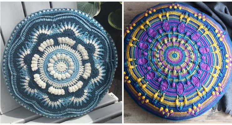 Mandala Cushion Crochet Free Patterns -Mandala #Pillow; Case #Crochet; Free Patterns