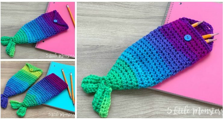 Mermaid Tail Pencil Pouch Crochet Free Pattern - Back to School #Pencil Case Free #Crochet; Patterns