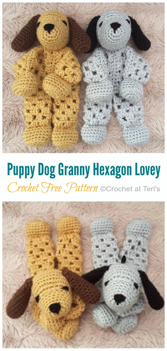 Puppy Dog Granny Hexagon Lovey Crochet Free Pattern- Baby #Lovey; #Blanket; Security Comforter Free #Crochet; Patterns