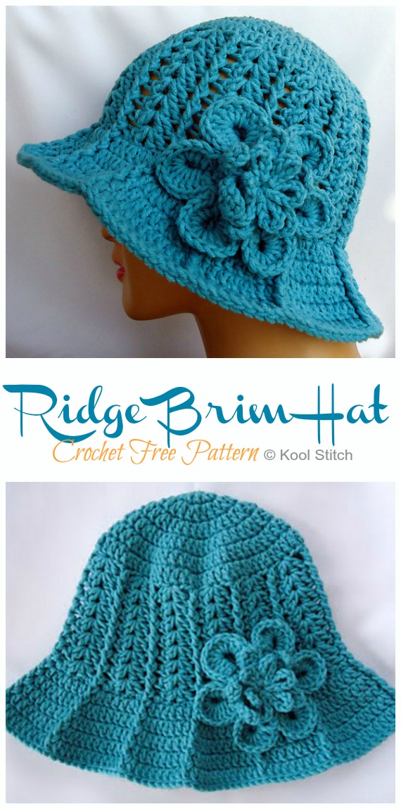 Ridge Brim Hat Crochet Free Pattern - Women/Girls #Sunhat; Free #Crochet; Patterns