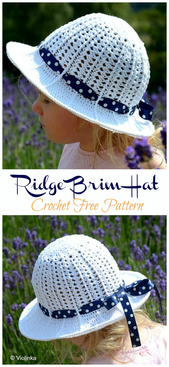 Ridge Brim Hat Crochet Free Pattern - Women/Girls #Sunhat; Free #Crochet; Patterns