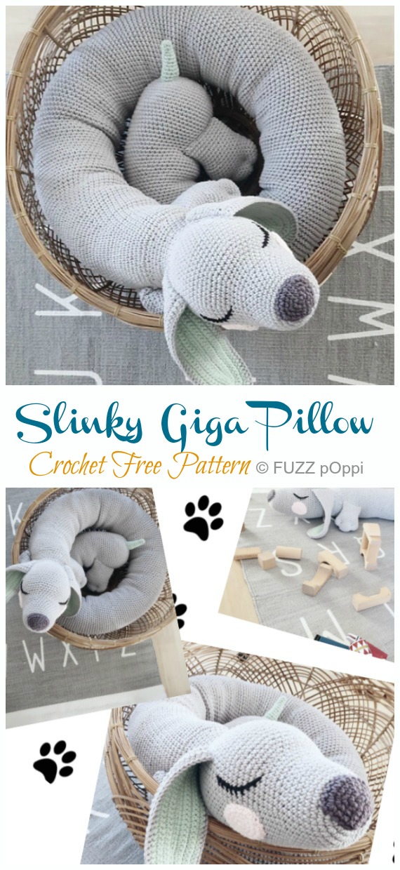 Slinky Giga Pillow Crochet Free Pattern- Crochet #Dog; #Amigurumi; Free Patterns