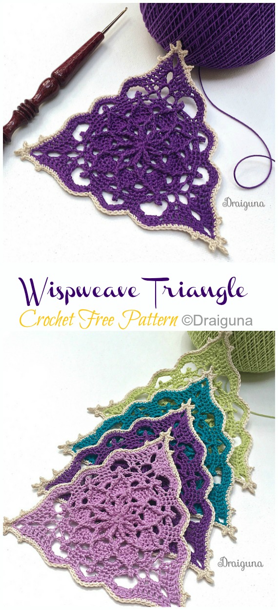 Wispweave Triangle Lace Doily Crochet Free Pattern - Decorative #Doily; Free #Crochet; Patterns