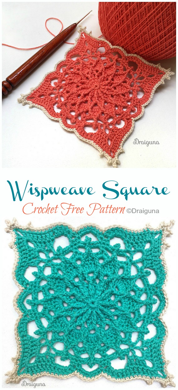 Wispweave Square Lace Doily Crochet Free Pattern - Decorative #Doily; Free #Crochet; Patterns