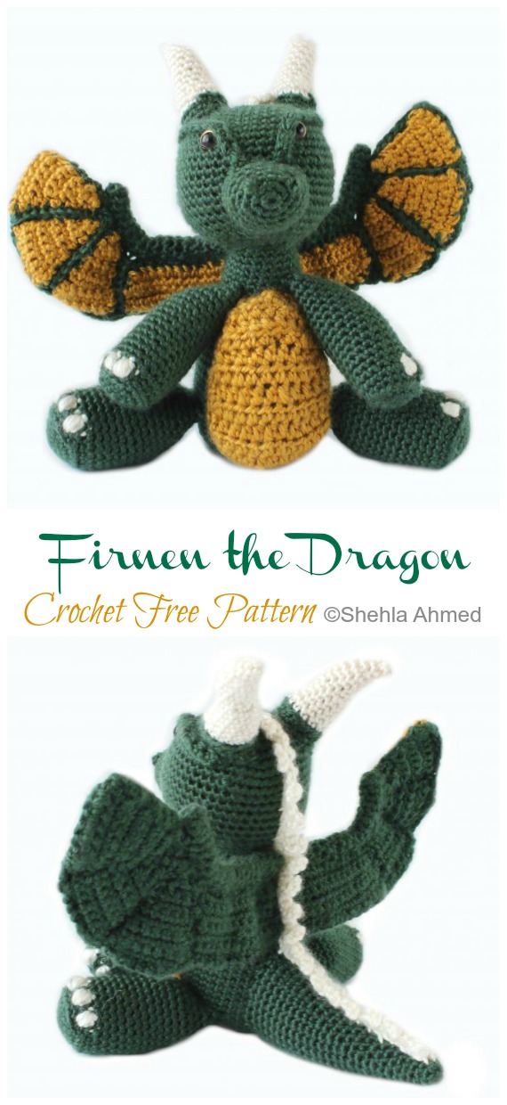 Amigurumi Firnen the Dragon Crochet Free Patterns- Free #Amigurumi; #Dragon; Toy Softies Crochet Patterns
