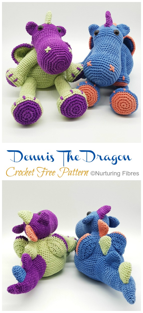 Amigurumi Dennis the Dragon Crochet Free Patterns- Free #Amigurumi; #Dragon; Toy Softies Crochet Patterns