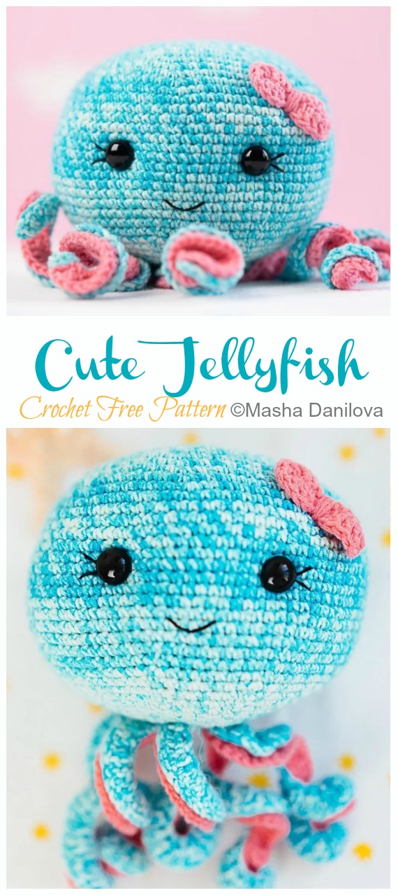 Amigurumi Cute Jellyfish Toy Crochet Free Pattern - Crochet #SeaLife; Toys #Amigurumi; Free Patterns