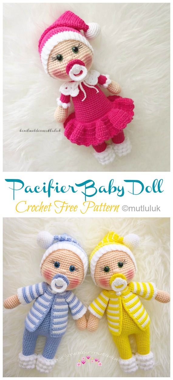 Amigurumi Pacifier Baby Doll Crochet Free Pattern - Crochet #Dolls; #Amigurumi; Free Patterns