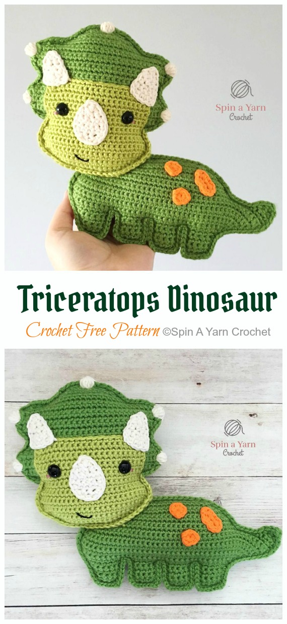 Amigurumi Triceratops Dinosaur Crochet Free Patterns - Free #Amigurumi; #DinosauR; Toy Softies Crochet Patterns