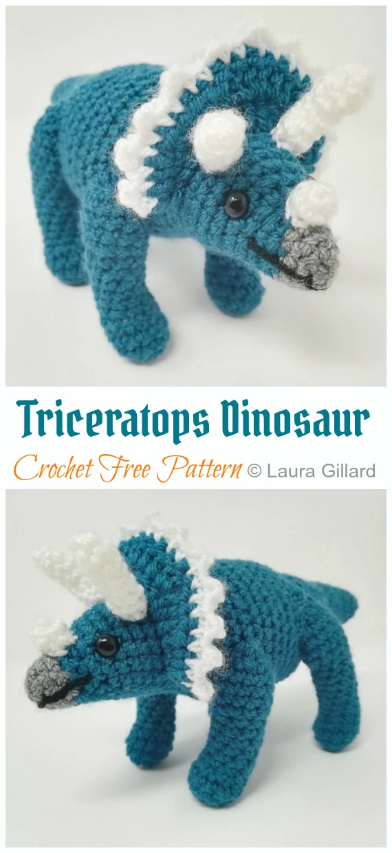 Amigurumi Triceratops Dinosaur Crochet Free Patterns - Free #Amigurumi; #DinosauR; Toy Softies Crochet Patterns