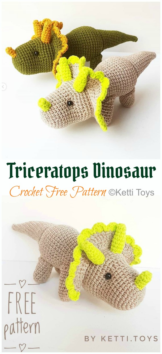 Amigurumi Triceratops Dinosaur Crochet Free Patterns - Free #Amigurumi; #DinosauR; Toy Softies Crochet Patterns