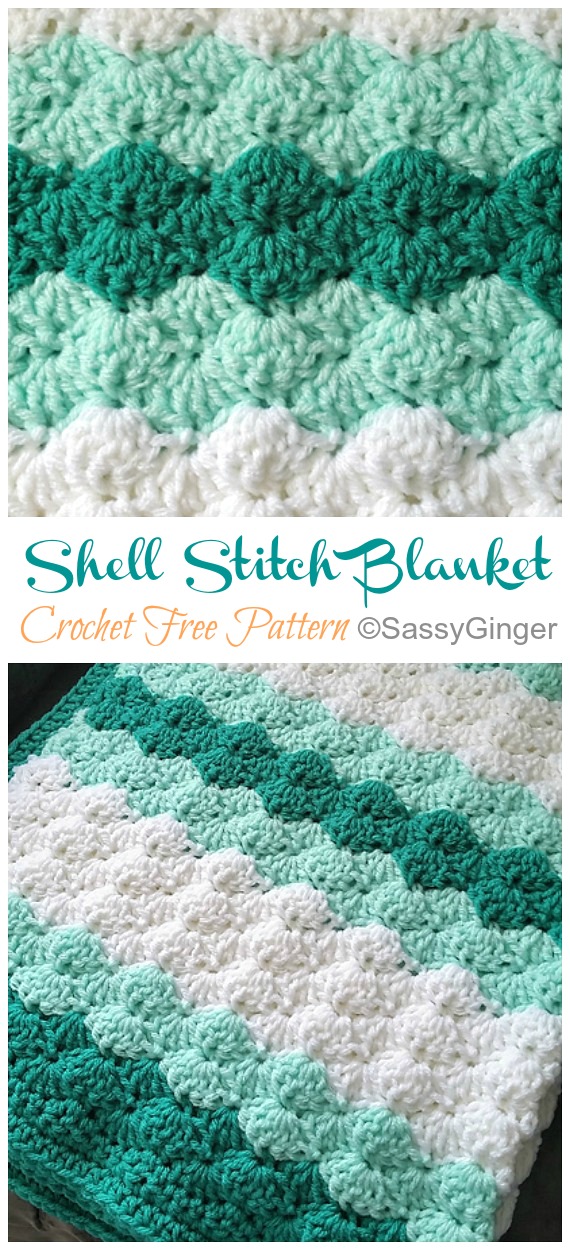 Easy Shell Stitch Blanket Crochet Free Pattern - Shell Stitch Throw #Blanket; Free #Crochet; Patterns