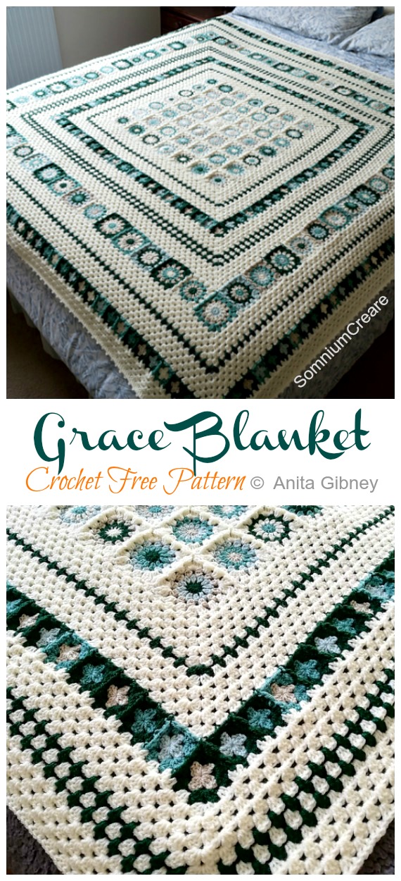Grace Granny Blanket Crochet Free Pattern- #Granny; Square #Blanket; Free #Crochet; Patterns