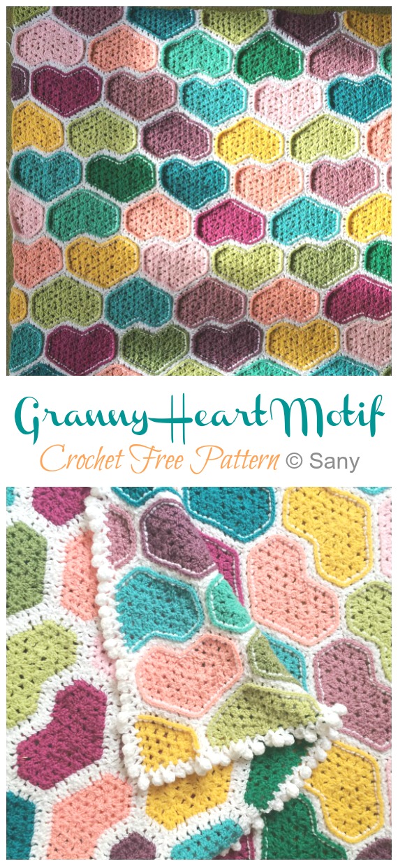 Granny Heart Motif Crochet Free Pattern- #Heart; #Blanket; #Crochet Free Patterns