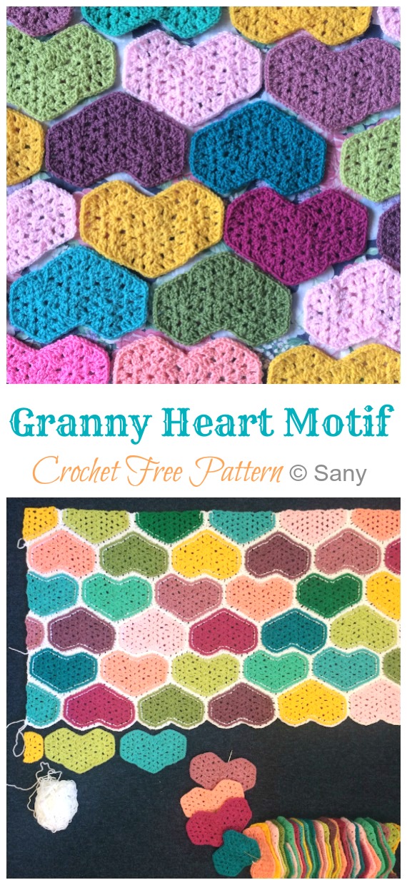 Granny Heart Motif Crochet Free Pattern- #Heart; #Blanket; #Crochet Free Patterns