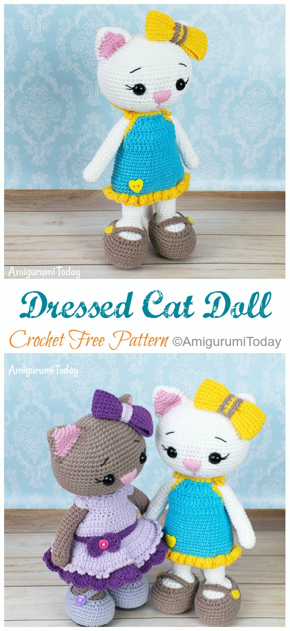 Amigurumi Cat Doll in Dress Crochet Free Patterns - Crochet Toy #Cat; #Amigurumi; Free Patterns