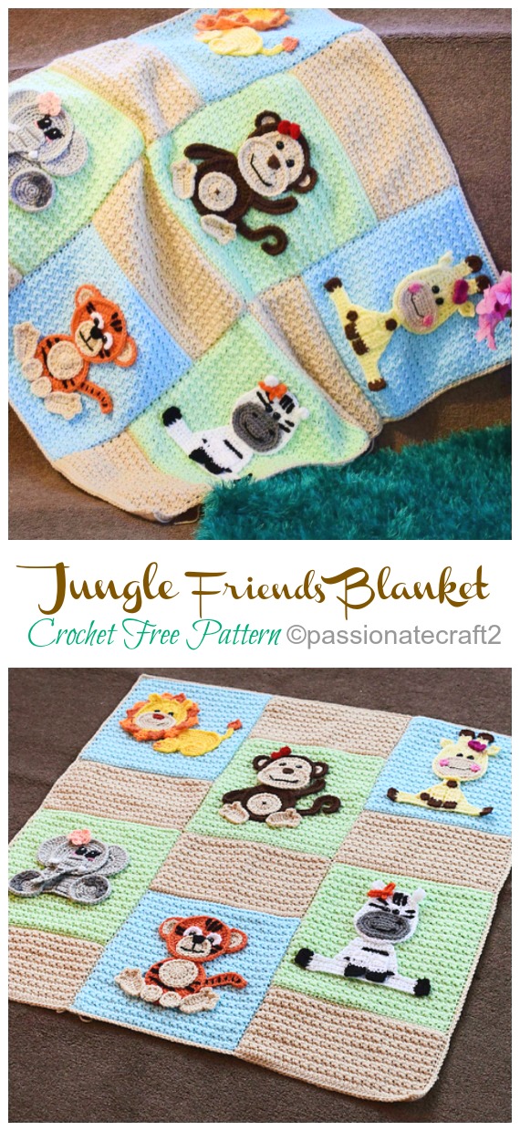 Jungle Friends Blanket Crochet Free Pattern - #Crochet; Kids #Animal; Blanket Free Patterns Kids Gifts