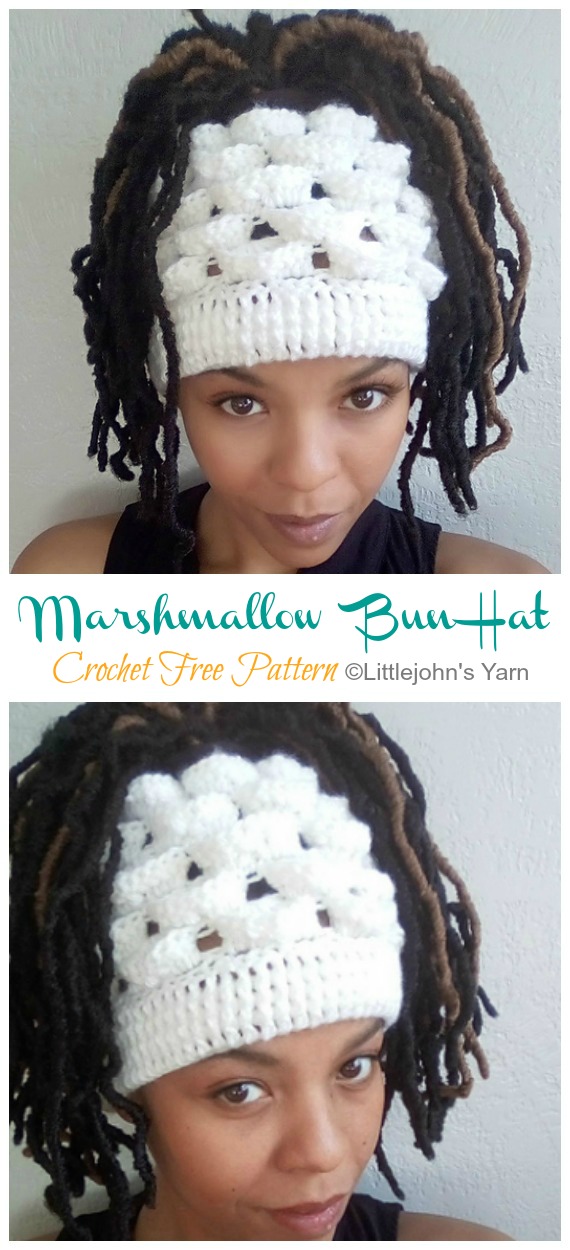 Marshmallow Messy Bun Hat Crochet Free Pattern [Video] - Messy #BunHat; Free #Crochet; Patterns