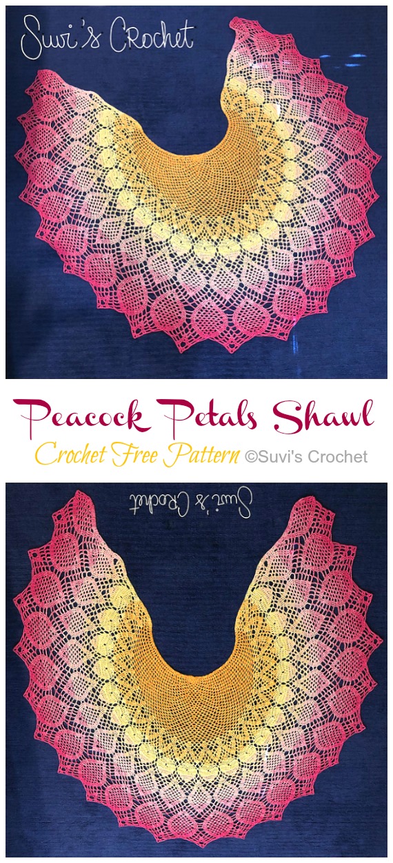 Peacock Petals Shawl Crochet Free Pattern - Women Lace #Shawl; Free #Crochet; Patterns