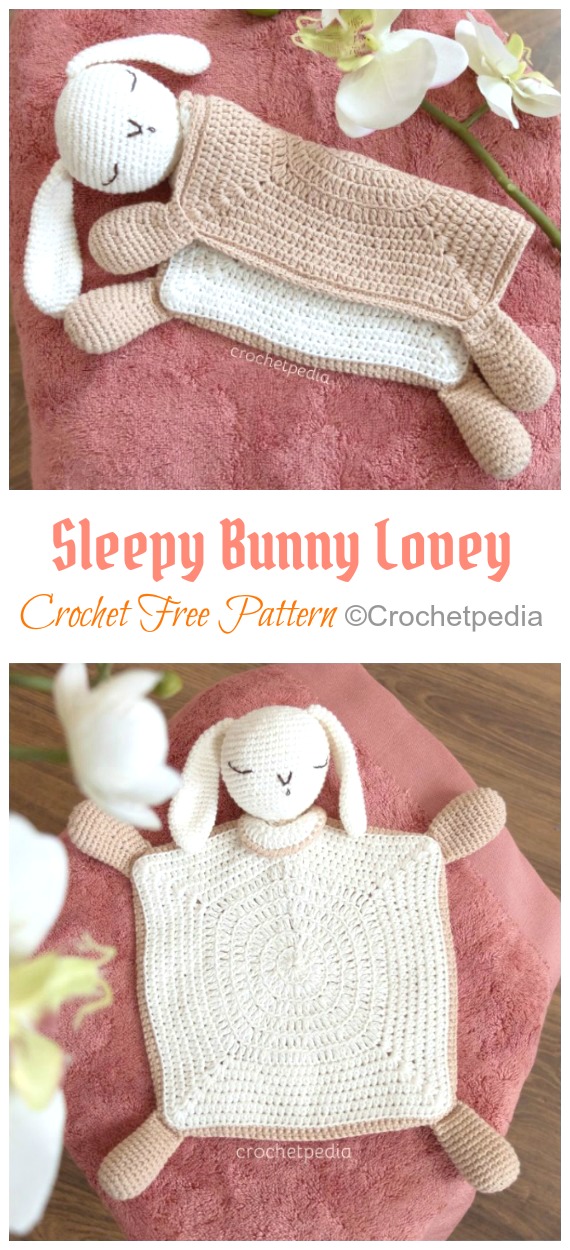 Sleepy Bunny Lovey Crochet Free Pattern- Baby #Lovey; #Blanket; Security Comforter Free #Crochet; Patterns
