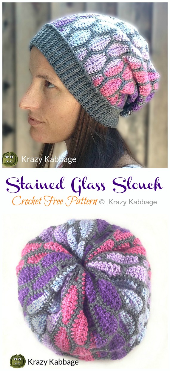 Stained Glass Slouch Hat Crochet Free Pattern - Slouchy Hat Free #Crochet; Patterns