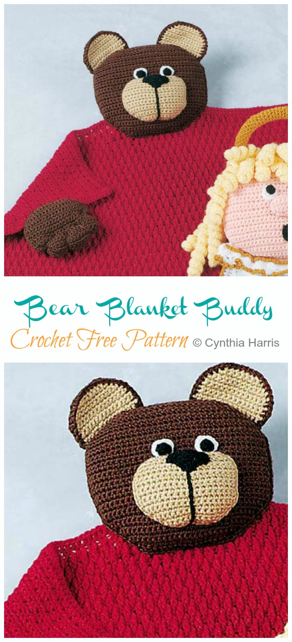 Teddy Bear Blanket Buddy Crochet Free Pattern- Baby #Lovey; #Blanket; Security Comforter Free #Crochet; Patterns