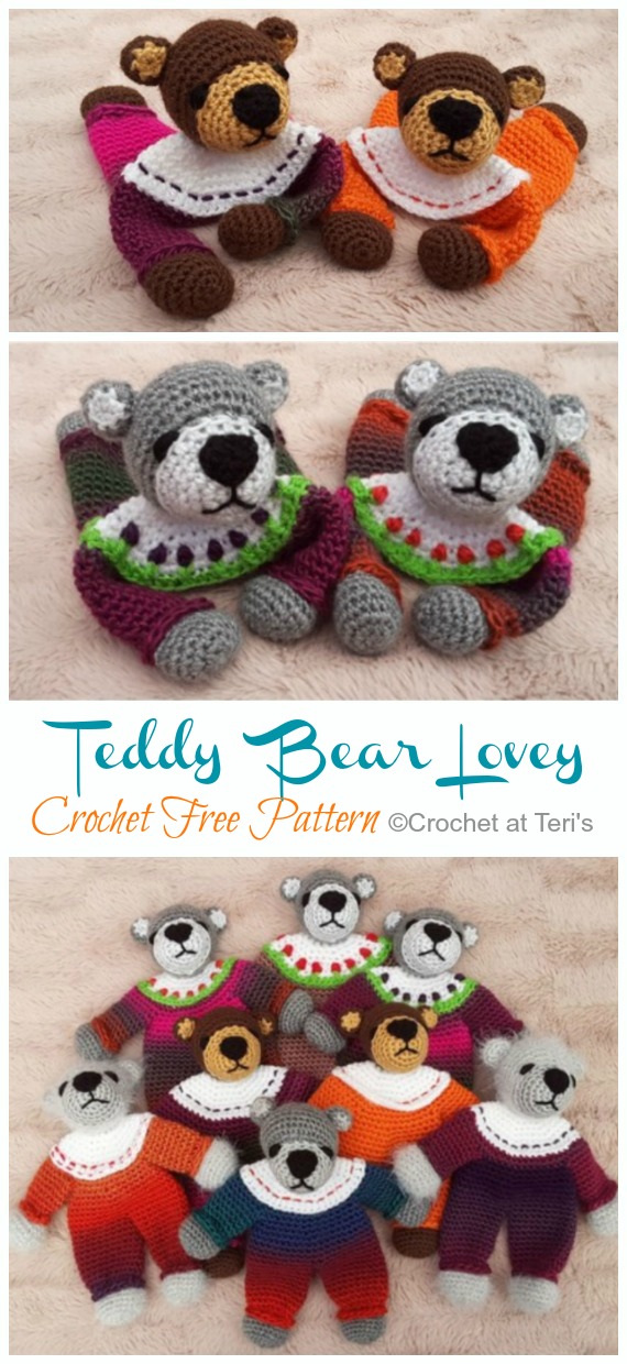 Teddy Bear Baby Lovey Crochet Free Pattern- Baby #Lovey; #Blanket; Security Comforter Free #Crochet; Patterns