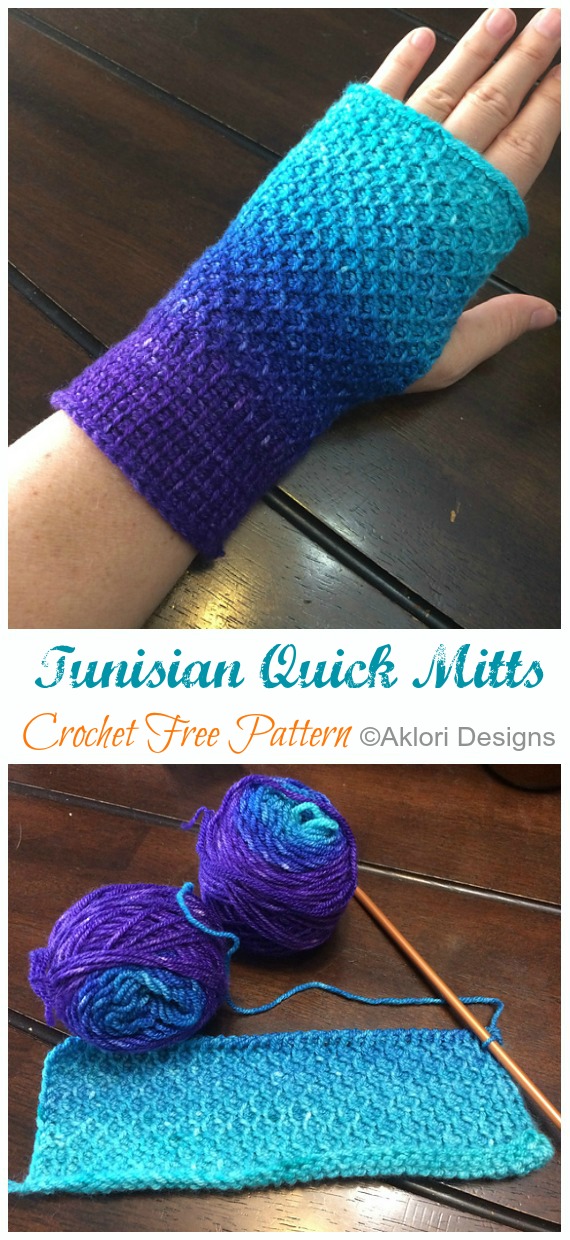 Tunisian Quick Mitts Crochet Free Pattern - Mitts Gloves Free #Crochet; Patterns
