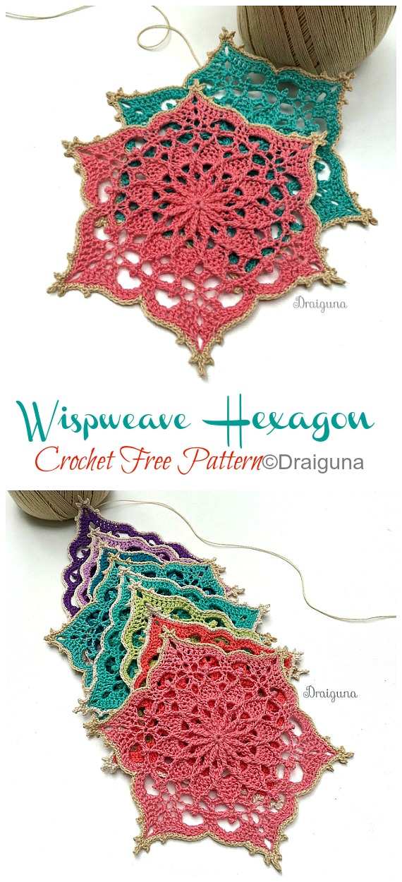 Wispweave Hexagon Lace Doily Crochet Free Pattern - Decorative #Doily; Free #Crochet; Patterns