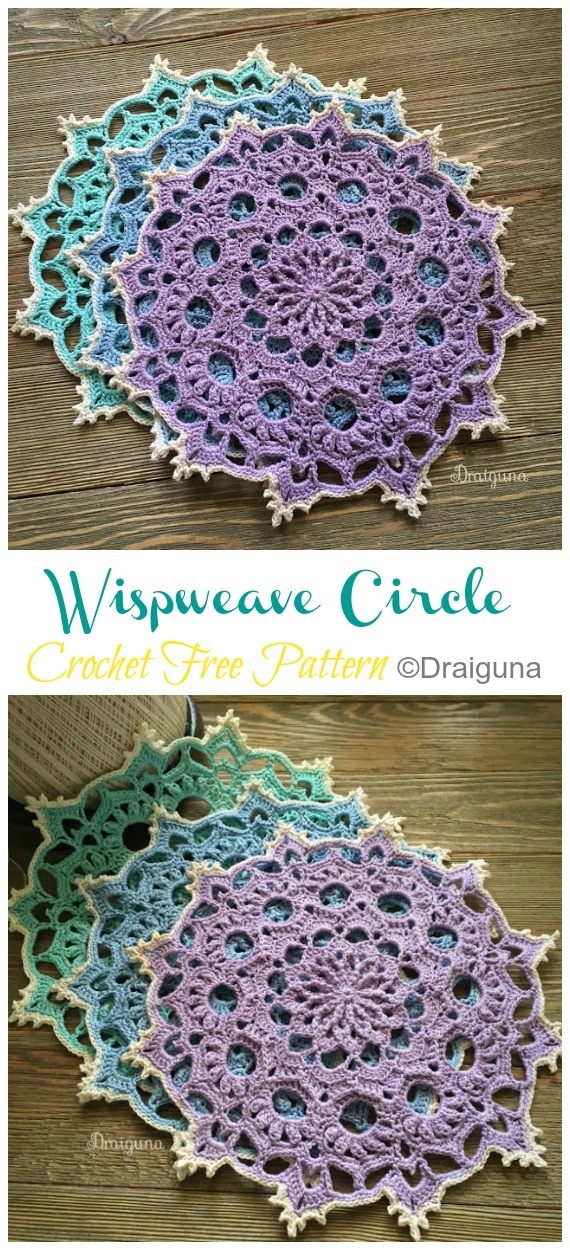 Wispweave Circle Lace Doily Crochet Free Pattern - Decorative #Doily; Free #Crochet; Patterns