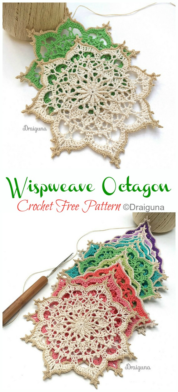 Wispweave Octagon Lace Doily Crochet Free Pattern - Decorative #Doily; Free #Crochet; Patterns
