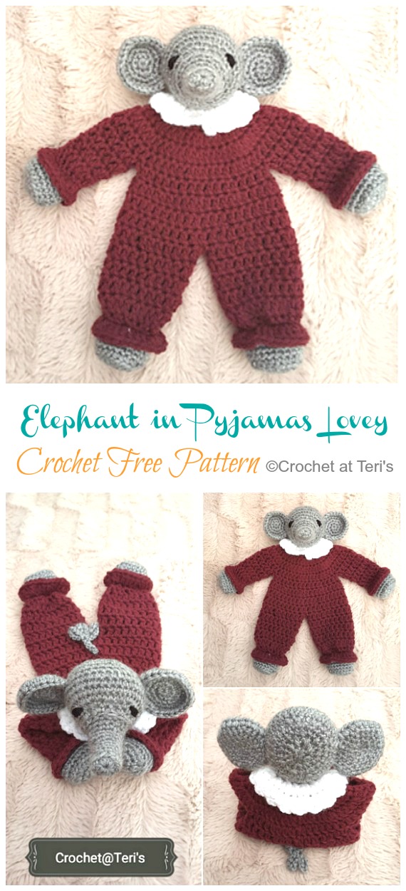 Elephant in Pyjamas Lovey Crochet Free Pattern- Baby #Lovey; #Blanket; Security Comforter Free #Crochet; Patterns