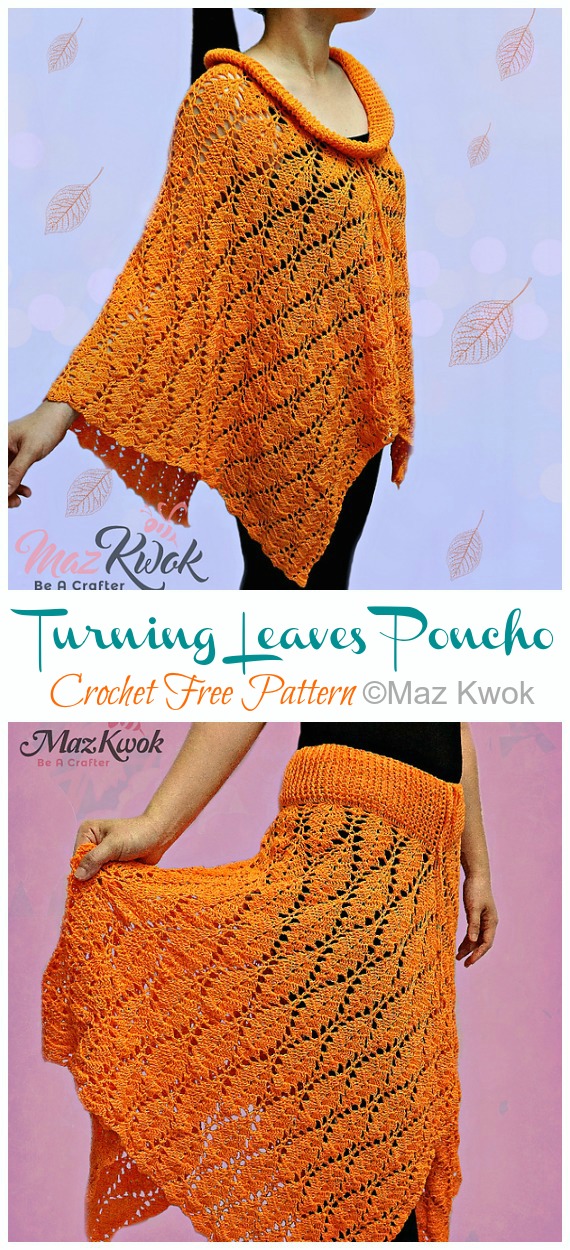 Turning Leaves Poncho Crochet Free Pattern  - Women #Poncho; Free #Crochet; Patterns