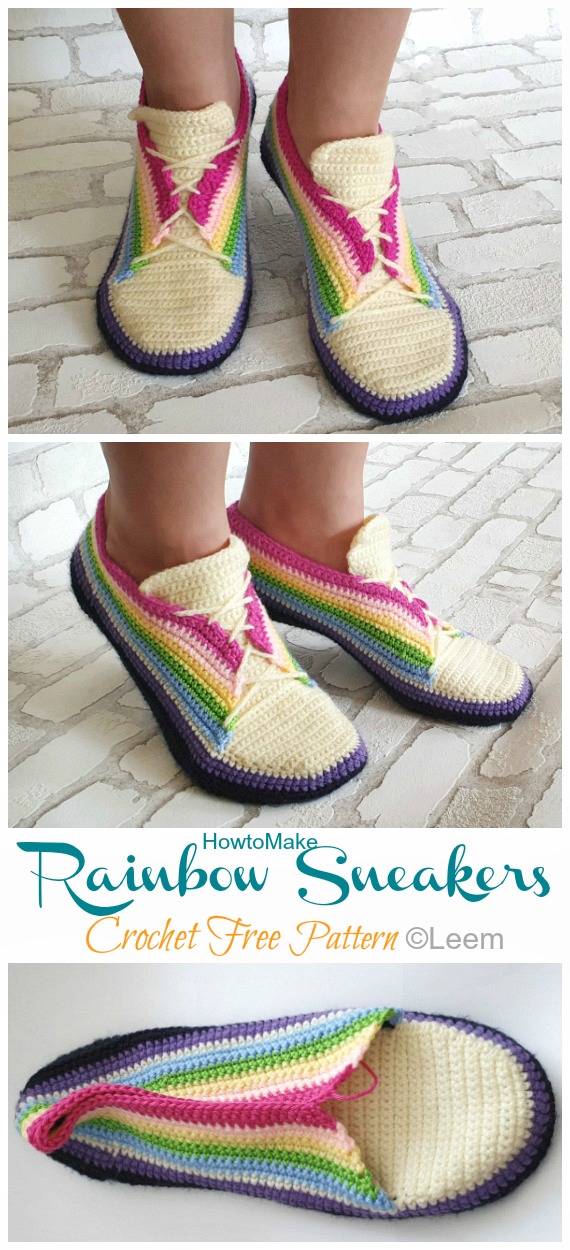 Adult Rainbow Sneakers Crochet Free Pattern - Sneaker Shoes Free #Crochet; Patterns