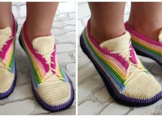 Adult Rainbow Sneakers Crochet Free Pattern - Sneaker Shoes Free #Crochet; Patterns